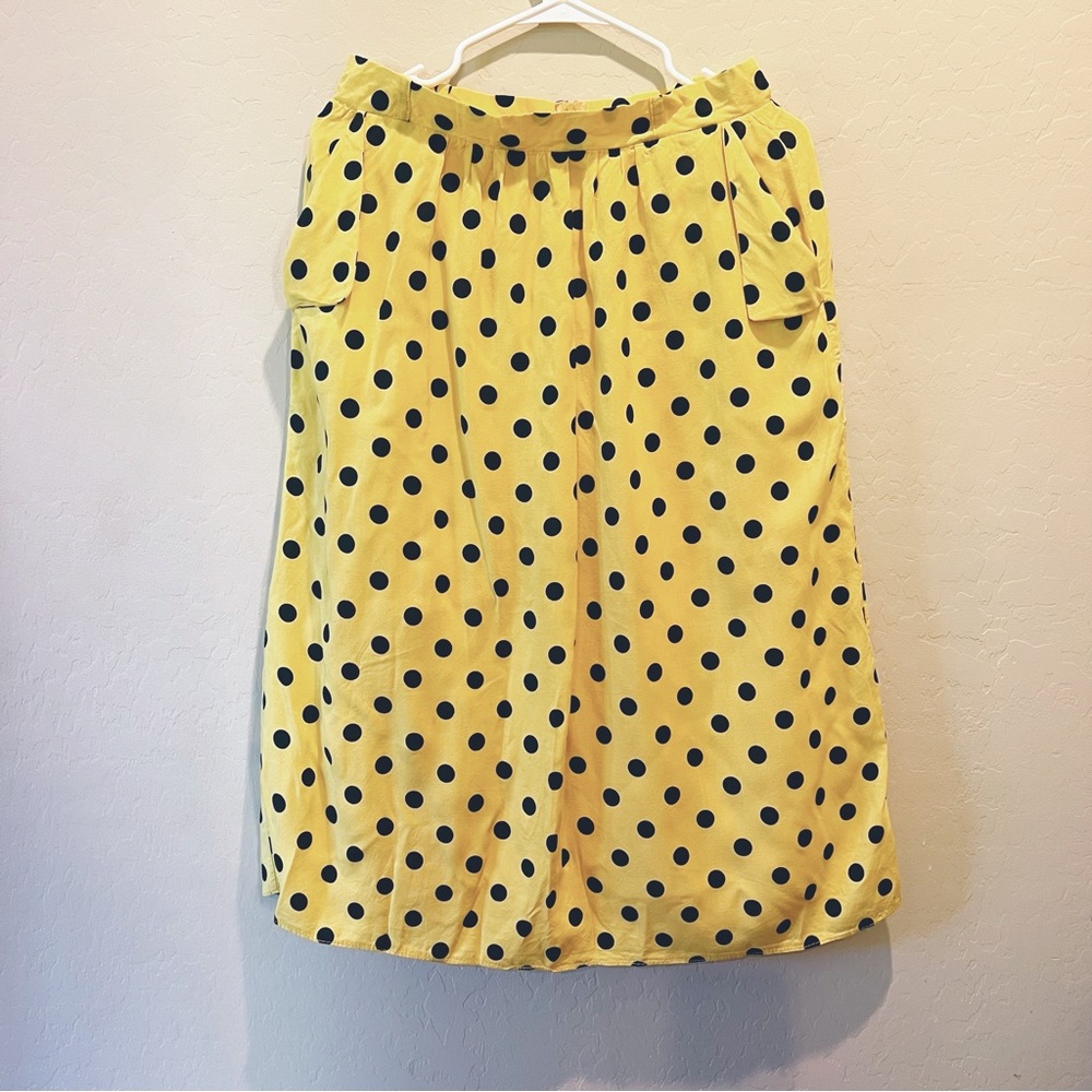 Vintage 80s Yellow Black Polka Dot Pencil Skirt Swing Midi Pockets 6 - Picture 3 of 8
